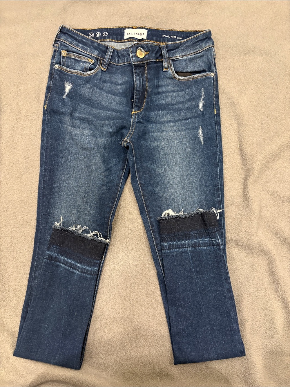 DL1961 Dark Blue Distressed Ankle Skinny Jeans